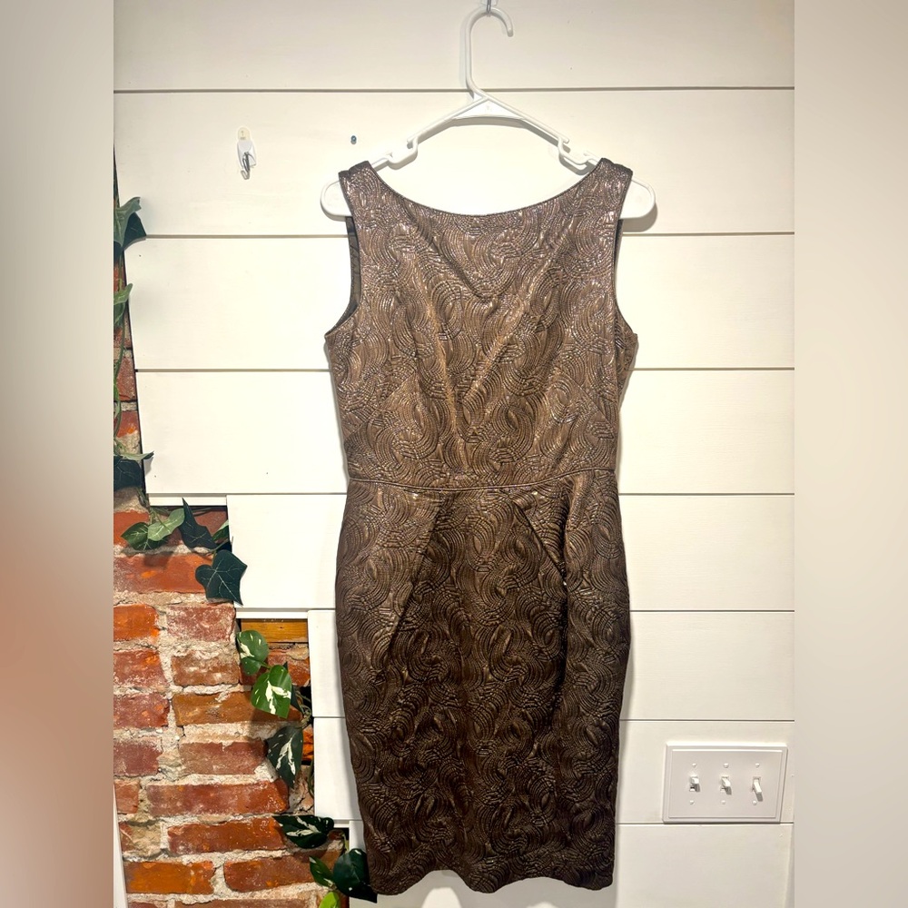 Size 8 Bronze Shimmering Pressed Metal Pattern Cocktail Dress by Banana Republic